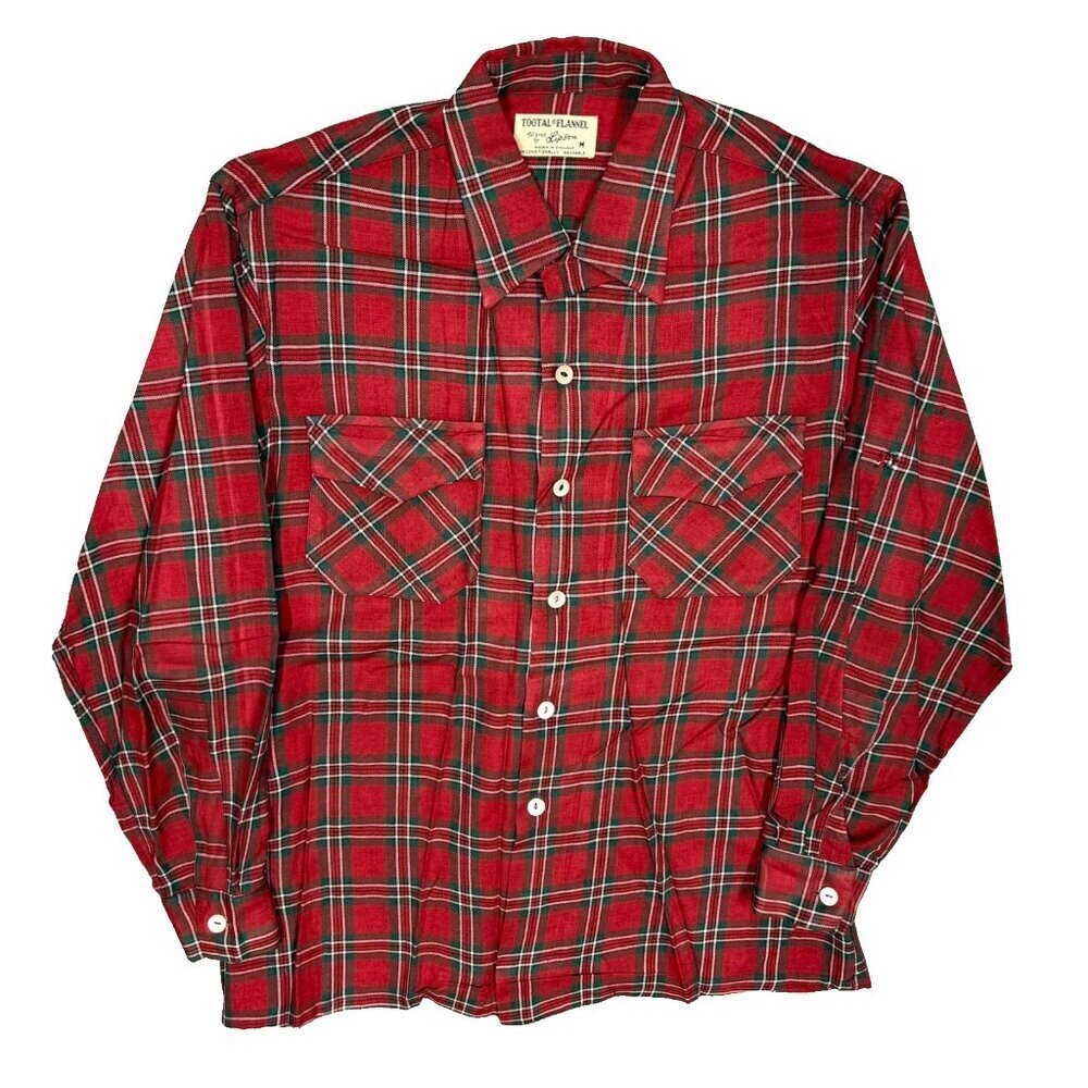 Tootal Flannel by Lipson Red Plaid Button Up Shirt Long Sleeve Medium